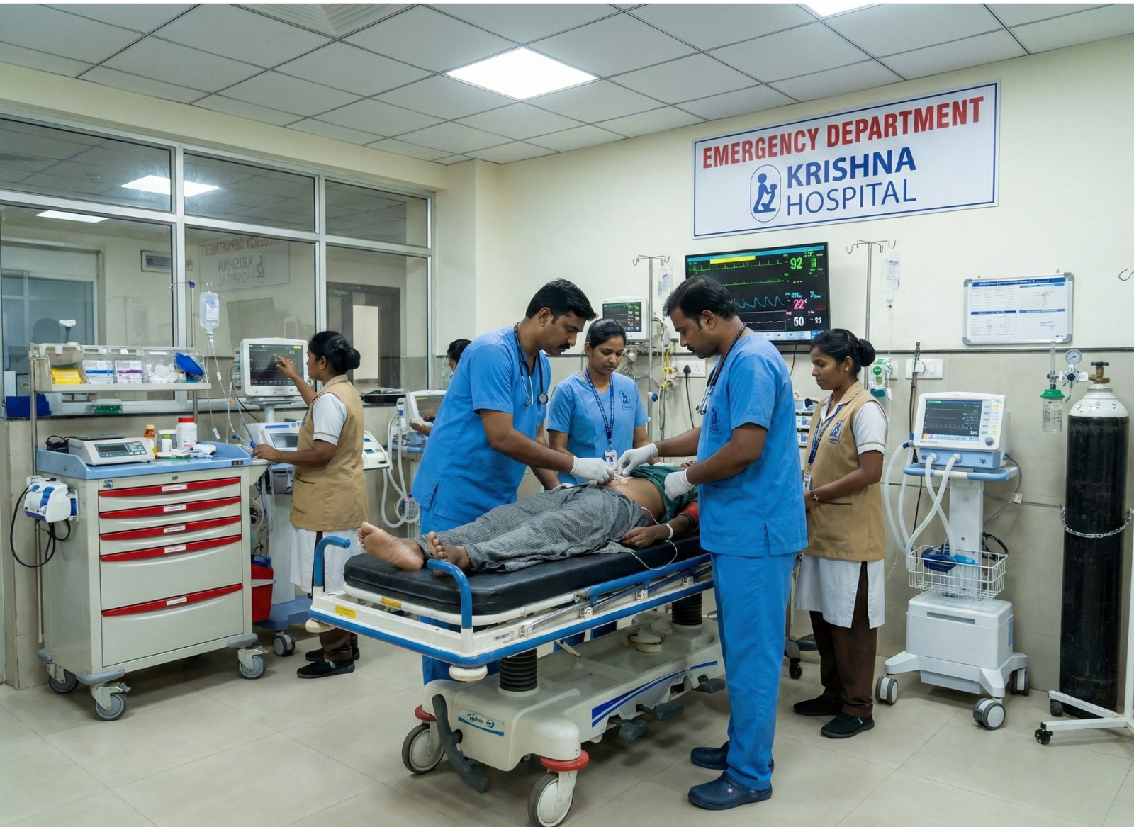General physician reviewing medical charts at Krishna Hospital, Tirunelveli