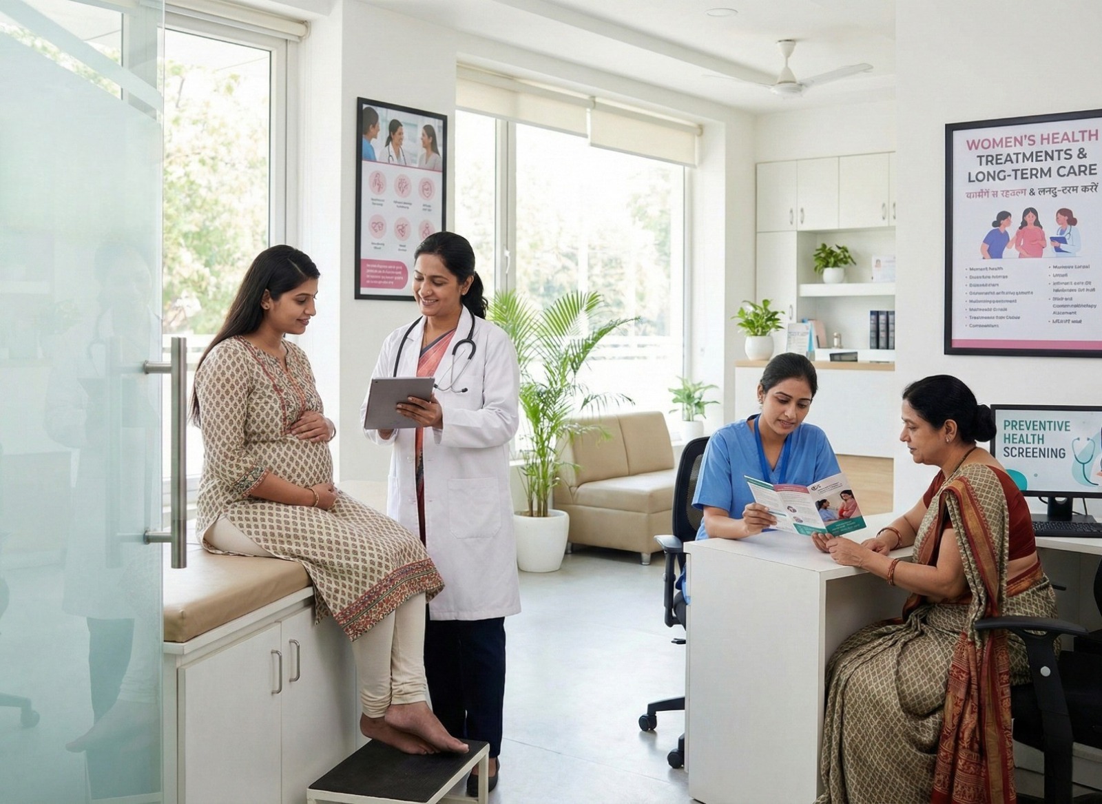 Female doctor discussing women's health with a patient at Krishna Hospital, Tirunelveli