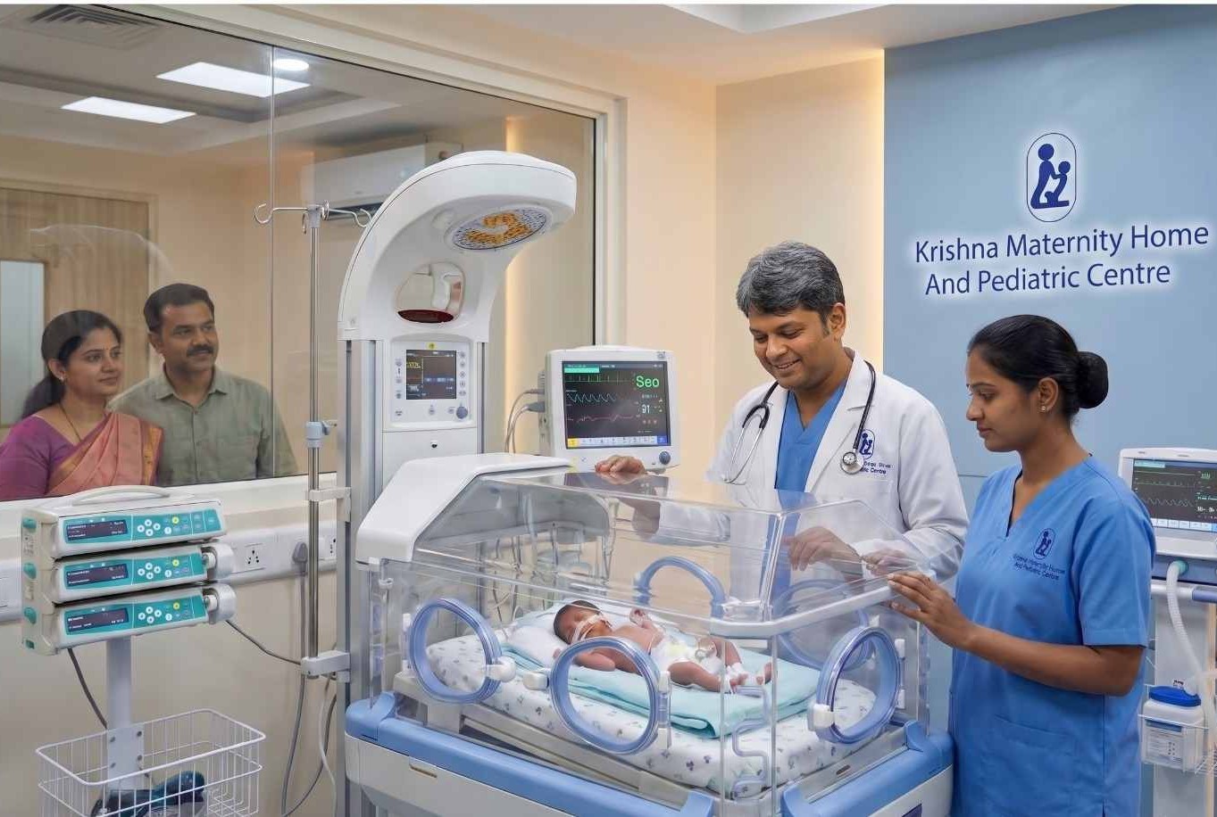 Modern intensive care unit equipment and medical professionals at Krishna Hospital, Tirunelveli