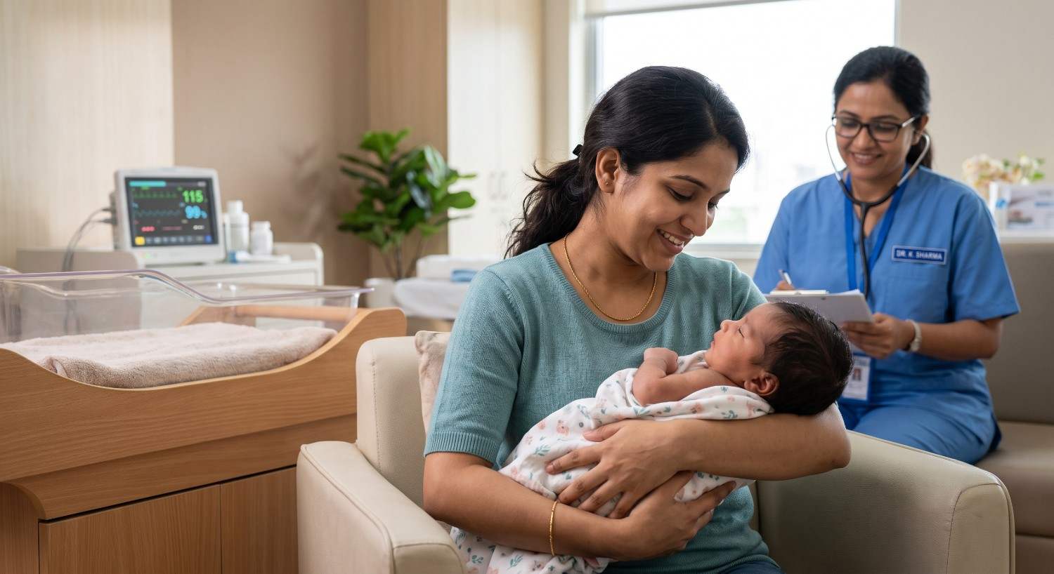 Newborn baby being cared for by a parent during the first 100 days